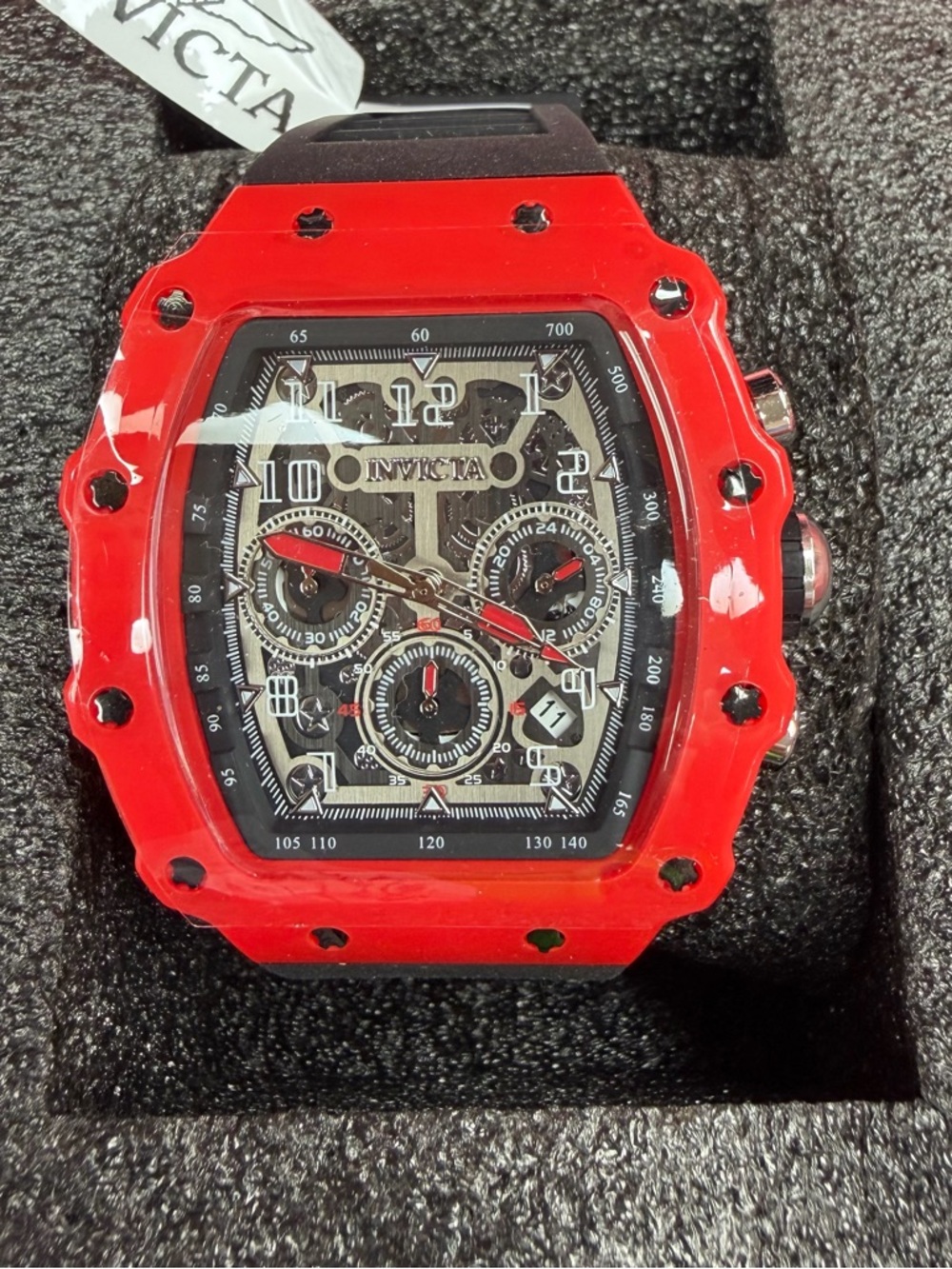 Invicta Red and Black Skeleton Chronograph Watch